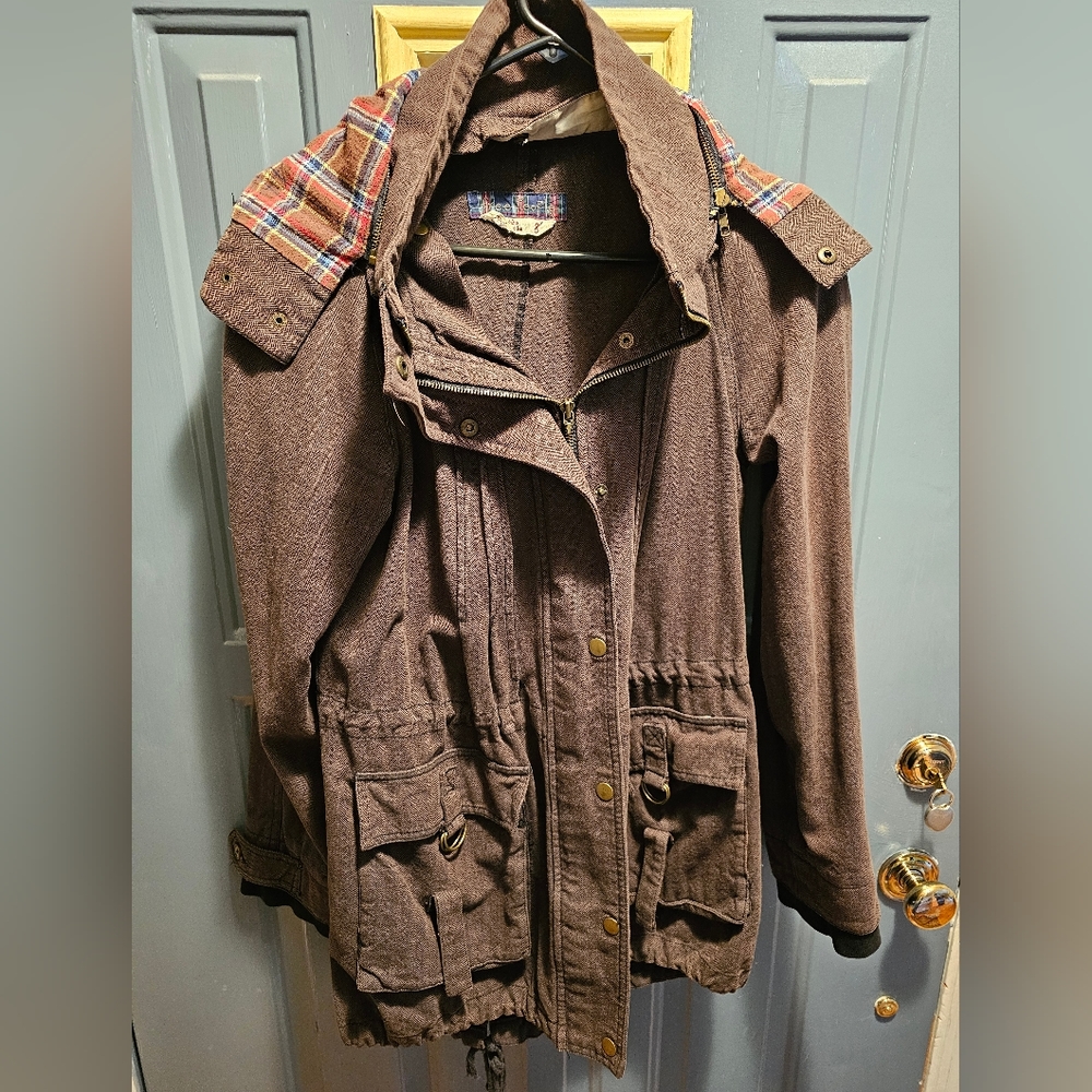 Free people faux fur hooded plaid parka